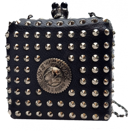 ★ROCKCAKE★SQUARE LEATHER STUD MIDDLE BAG Square Leather Belt Shoulder Bag Ivory, Silver, Black